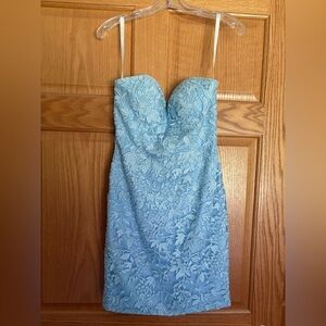 Jovani Light Blue Embroidered Strapless Lace Up Homecoming Dress Size 2
